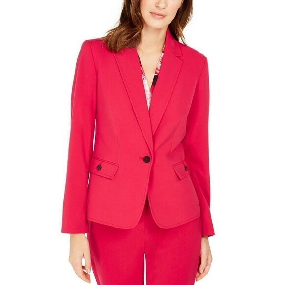 New! NINE WEST Women's Notch Collar Red Blazer Jacket 1-Button With Pockets XL - Picture 2 of 7